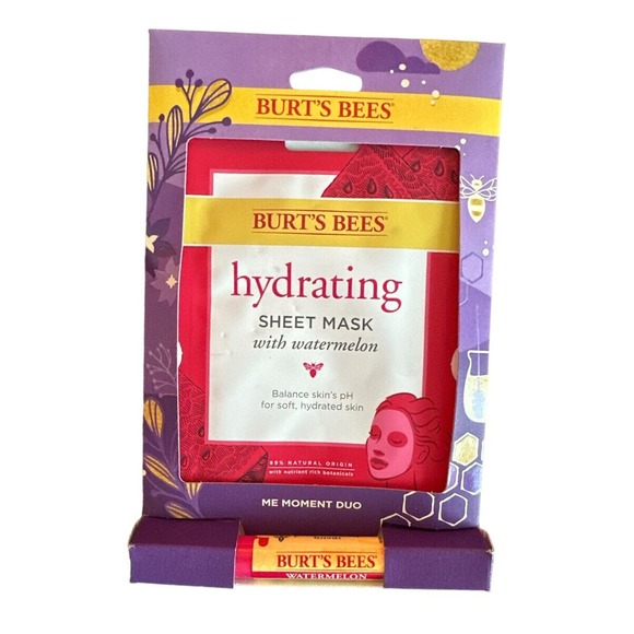 Burt's Bees Me Moment Duo Hydrating Sheet Mask & Lip Balm Gift Set Watermelon - Picture 1 of 2